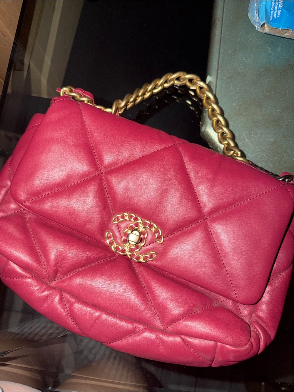 Fuchsia Quilted Leather Shoulder Bag with Gold Chain